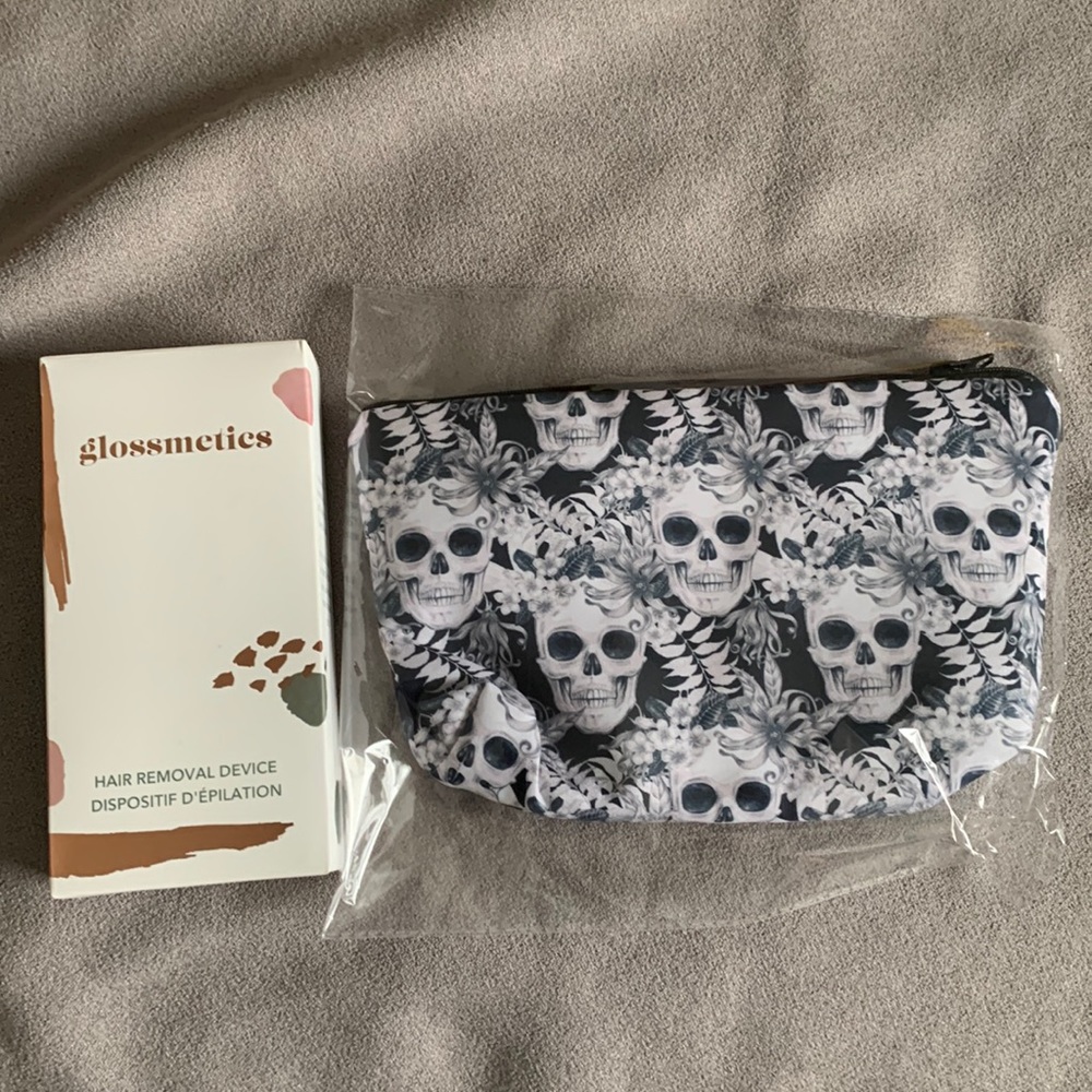 NEW gloss metics hair removal device and skull cosmetic bag